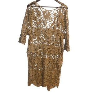 Do Everything in Love Beige Floral Lace Crocheted Duster Sweater with Front Tie
